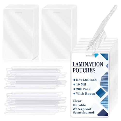 200 Pieces 10 Mil 2 1/2" x 4 1/4" Luggage Tag Laminating Pouches with Slot Hole Loops Thermal Lanyard Thermal Laminate Pouch Tags Kit Resealable for Work Permits Pass Cards Student ID Cards - size: 10 Mil