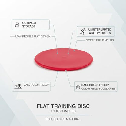 Flat TPE Training Disc for Soccer Field Marking, Low-Profile Agility Marker for Drills and Boundaries, 9.1 x 9.1 Inches, Red (1 Pack)