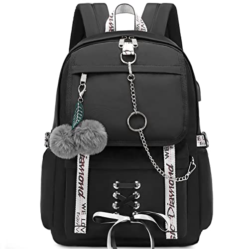 Spotted Tiger School Backpack for Girls Backpack with Lunch Box Aesthetic Backpacks for Teen Girl Backpacks School Bag Bookbag (Black) - color: Black