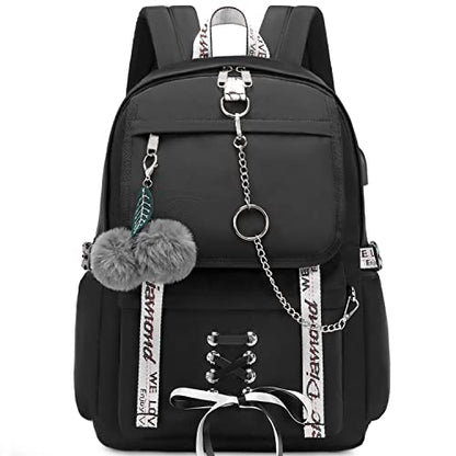 Spotted Tiger School Backpack for Girls Backpack with Lunch Box Aesthetic Backpacks for Teen Girl Backpacks School Bag Bookbag (Black) - color: Black