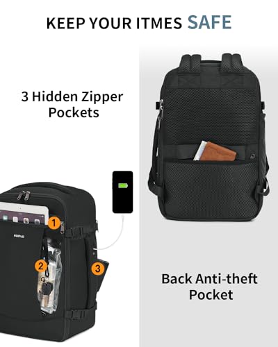 ECOHUB Travel Backpack Airlines Approved Personal Item Bag Carry On Backpack - color: Black, size: 18 inch underseat