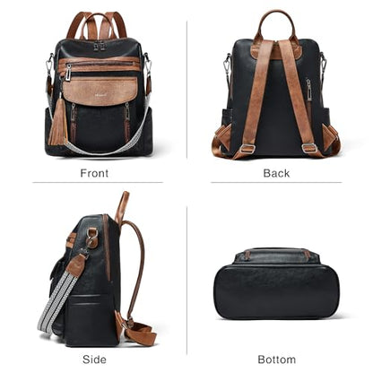 Shrrie Backpack Purse for Women Fashion Leather Backpack Purse Designer Travel Backpack Convertible Shoulder Bag with Wristlet - color: 2-5 Black With Brown