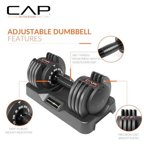 CAP ADJUSTABELL Adjustable Dumbbell Weights - Singles & Pairs | 12.5 lb, 25 lb & 55 lb | Multiple Handle Options - size: 25 lb - Honeycomb Black Handle, style: Single