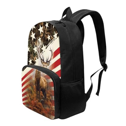 Talayituse Deer American Flag Print Kids School Backpack with Laptop Compartment Casual Travel Daypack Rucksack for Girls Boys, Lightweight 17 Inch Schoolbag Knapsack Shoulder Bag for Outdoors Travel - color: Deer American Flag