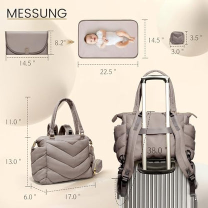 Diaper Bag Tote, Diaper Bag Backpack,Puffer Tote Bag with Pacifier Case, Lightweight Mommy for Hospital, Puffy with 10 Pockets, Convertible Baby for Travel,Khaki - color: Khaki