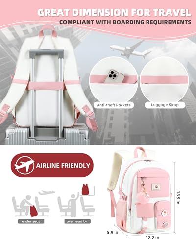 Hidds Laptop Backpacks 15.6 Inch School Bag Elementary Middle High College Backpack Cute Bookbags Anti Theft Travel Back Pack Casual Daypack Kids Book Bag for Teens Girls Women Students-Pink Beige - color: Pink Beige