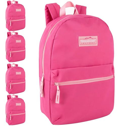 Trail maker 24 Pack- Classic 17 Inch Backpacks in Bulk Wholesale Back Packs for Boys and Girls (Pink) - color: Pink