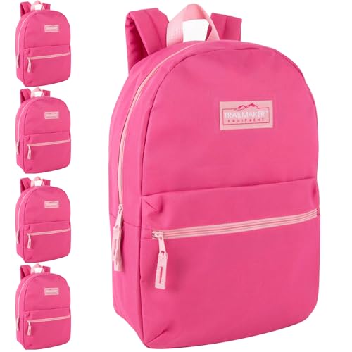 Trail maker 24 Pack- Classic 17 Inch Backpacks in Bulk Wholesale Back Packs for Boys and Girls (Pink) - color: Pink
