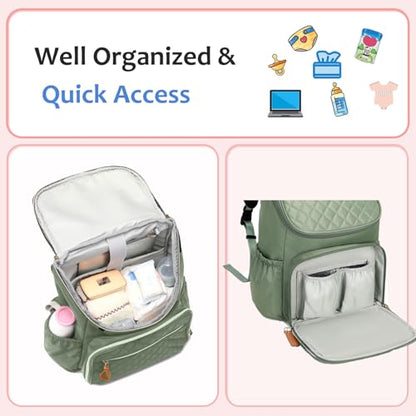 LORADI Lightweight Diaper Bag Backpack, Baby Shower Gifts, Green | Stroller Clips, Insulated Pockets, Water-resistant, Easy to Clean, Durable - color: Green