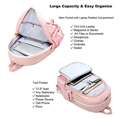 Backpack for Girls with Accessories Laptop Bookbags 16 Inch Kawaii Kids Elementary Middle High School Bag College Travel Daypack Gifts for Teens Women Students (Pink) - color: Pink