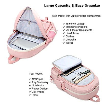 Backpack for Girls with Accessories Laptop Bookbags 16 Inch Kawaii Kids Elementary Middle High School Bag College Travel Daypack Gifts for Teens Women Students (Pink) - color: Pink