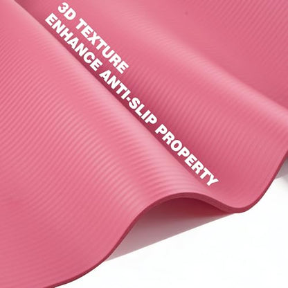 KEEP Extra Thick NBR Yoga Mat for Women & Men, 10mm Thick, 72”x24” Large Exercise Mat with Non-Slip Workout Mat for Yoga, Pilates, Stretching, Meditation – Wide & Cushioned Fitness Mat - color: pink