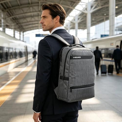 HEAD Business 17.3 inch Laptop Backpack for Men, Waterproof Travel Backpacks with Trolley Sleeve, Large Carry On Business Bag in 8 Pockets, Independent Laptop Compartment Bag for Work/Commute/College - color: Grey