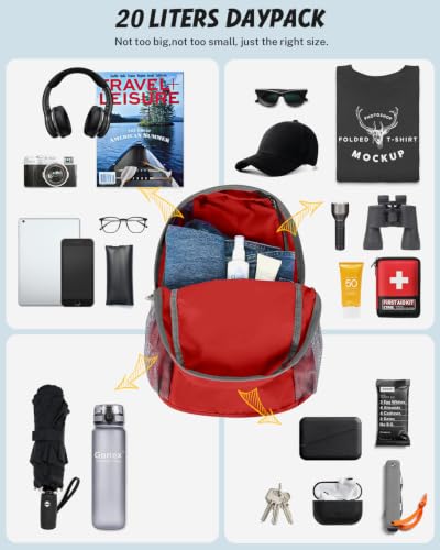 Gonex Packable Daypack Backpack 20L Lightweight Foldable Travel Bag - color: Red