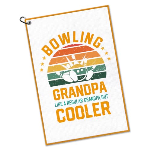 Bowling Grandpa Towel with Clip, Funny Bowls Accessories for Men Women, Father's Day Birthday Retirement Gifts for Bowler Lover, Bowling Gifts for Dad Grandpa Mom Friend - color: Orange