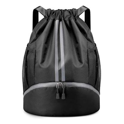 PinCute Drawstring Backpack for Women Men, Gym Bag for Soccer, Basketball, Swim, Beach, Water-Resistant Sports Backpack with Wet Pocket and Shoe Compartment, Black - color: Black