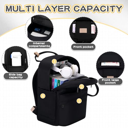 GAXOS Cute Backpack for School Aesthetic Backpack Purse for Women Girls Black Book Bag Korea Style Bookbag - color: Black