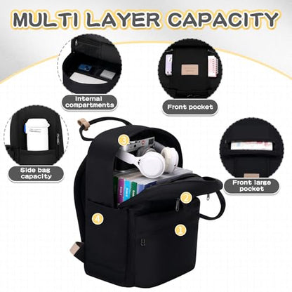 GAXOS Cute Backpack for School Aesthetic Backpack Purse for Women Girls Black Book Bag Korea Style Bookbag - color: Black