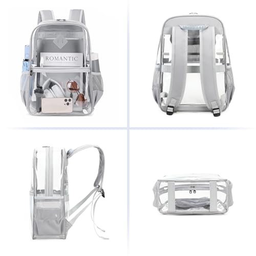 MUSEVOS Clear Backpack, Heavy Duty See Through Daypack for Travel, Work, Security, Concerts, College Transparent PVC bookback Stadium Approved, Grey - color: Grey