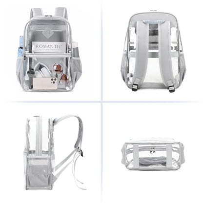 MUSEVOS Clear Backpack, Heavy Duty See Through Daypack for Travel, Work, Security, Concerts, College Transparent PVC bookback Stadium Approved, Grey - color: Grey