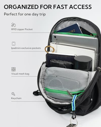 WATERFLY Small Crossbody Sling Bag: RFID Blocking Anti Theft Sling Backpack Chest Bag Travel Hiking Daypack Man Woman - color: A-black
