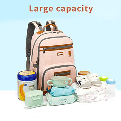 Diaper Bag Backpack, Large Baby Nappy Bags with Portable Changing Pad for Boys and GirlsMultifunction Travel Baby Bag for Moms Dads, Shower Gifts Waterproof and Stylish，Light Powder - color: Light Powder