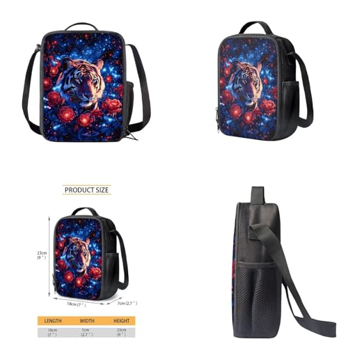 Aesthetic Tiger Backpack for Kids Girls Backpack with Lunch Box Water Bottle Carrier and Zipper Pencil Case 4PCS Set Bookbag with Front Pocket for School 17 inch Large Capacity School Bag - color: Aesthetic Tiger-2