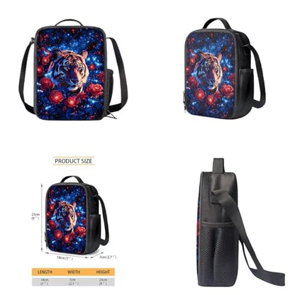 Aesthetic Tiger Backpack for Kids Girls Backpack with Lunch Box Water Bottle Carrier and Zipper Pencil Case 4PCS Set Bookbag with Front Pocket for School 17 inch Large Capacity School Bag - color: Aesthetic Tiger-2