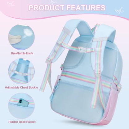 DIGOBAY 3PCS Girls Backpack for School, Kids Backpack for Girls with Lunch Bag Pencil Case, Kids Bookbag Teen Girl Backpacks for Elementary Middle High College School (Blue-purple Gradient) - color: Blue-purple Gradient