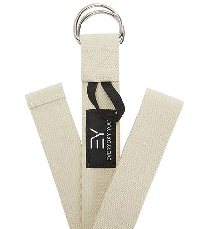 Everyday Yoga Strap with Metal D-Ring - Durable Stretching Strap for Yoga, Pilates, Flexibility & Physical Therapy (6ft, 8ft, 10ft) - color: Natural, size: 6 Foot