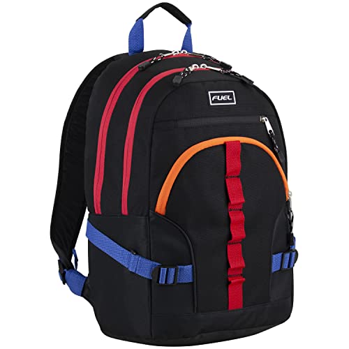 FUEL Hiking Laptop Backpack, College Bookbag, Travel Daypack with 5 Compartments, Dynamo Tech Pocket, 18.5 Inches - color: Black W/ Orange