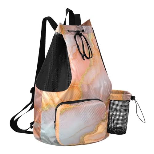 Drawstring Bags Sports Gym Bag With Inside Pockets Cinch Back Sack Waterproof Marble Peach Blush - color: Color 23