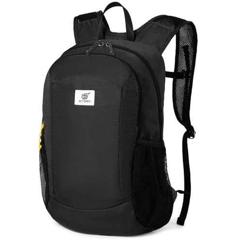SKYSPER Hiking Backpack Ultralight Packable RFID Travel Daypack Small Nylon Stuff Pack 16L Outdoor Bag for Women Men - color: Black