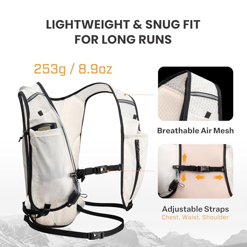 EVERFUN Hydration Backpack Running Vest Small Hiking Water Backpack with 1.5L Water Bladder for Women Men, Lightweight Reflective Phone Holder Hydro Pack for Trail Running, Biking, Race, Marathons - style: Cream