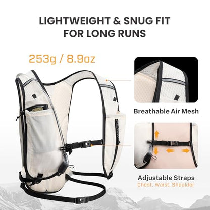 EVERFUN Hydration Backpack Running Vest Small Hiking Water Backpack with 1.5L Water Bladder for Women Men, Lightweight Reflective Phone Holder Hydro Pack for Trail Running, Biking, Race, Marathons - style: Cream