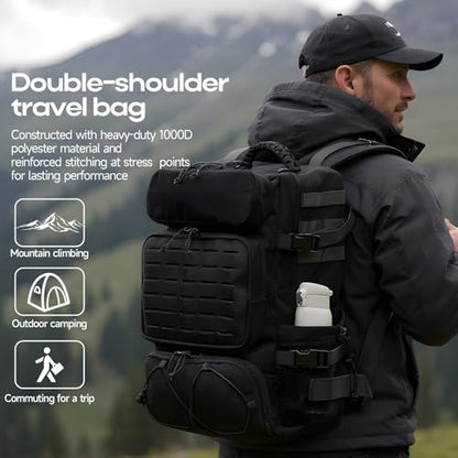 35L Tactical Backpack with Shoe Compartment & Molle Admin Pouch Combo – 1000D Water Resistant Military Backpack for Laptop 15.6” + Laser Cut EDC Tool Organizer Bag – Outdoor Hiking Gym Assault