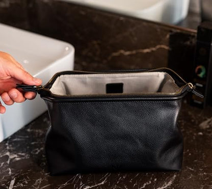 NV Holders Premium Genuine Leather Toiletry Bag for Men - The Ultimate Travel Dopp Kit and Hygiene Organizer, Perfect Men's Toiletry Travel Bag (Black) - color: Black