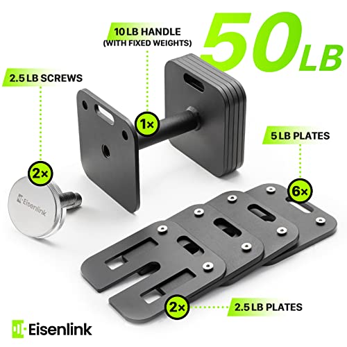 Eisenlink Adjustable Dumbbell Set, 10-50/80lb, 5lb Increments, Quick-Lock Square Weight Dumbbells for Home Gym Fitness (50/80lb×2) - size: 50LB