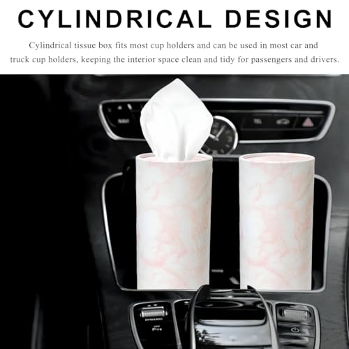 4PCS Car Tissue Holder, Car Cup Holder Convenient Travel Tissue Tube Box with Facial Tissues, Portable Round Tissues Holder Paper Towel Cylinder for Car Home Office (Marble Pink) - color: Marble Pink