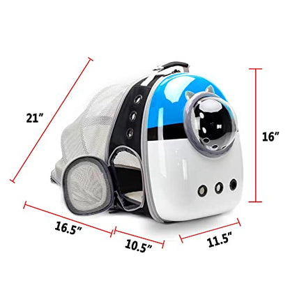 Expandable Cat Carrier Backpack, Backpack for Cats Kitten Small Puppy, Airline Approved Cat Bubble Backpack, Space Capsule Astronaut Carrier (Blue, Back Extension) - color: Blue