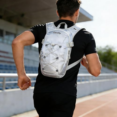 Zavothy Hydration Backpack with 2L Hydration Bladder Water Backpack for Hiking Hydration Pack for Running Cycling Hiking - color: Silver