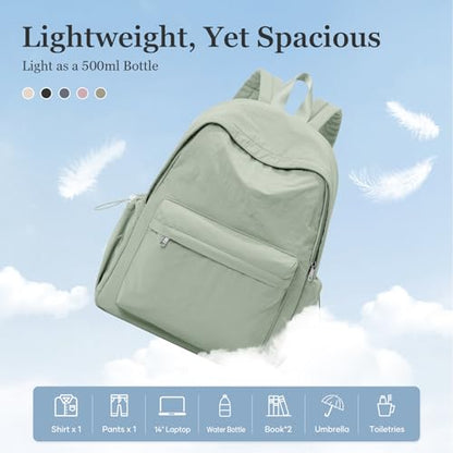 Simple School Backpack For Women Men Aesthetic Medium Backpack Lightweight Casual Daypack College Backpacks Cute Bookbag for Teens Girls Boys Basic Bagpack（Green） - color: Green