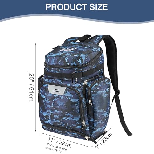 WOLT Basketball Bag Backpack with Separate Ball Compartment and Shoes Pocket, Gym Bags for Men, Large Sports Bag for Basketball, Soccer, Volleyball, Baseball - color: Camoblue