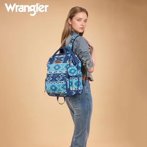 Montana West Wrangler Diaper Bag Backpack Aztec Callie Bag Travel Backpack Purses Western Multi-Function Baby Bags for Mom - color: Navy