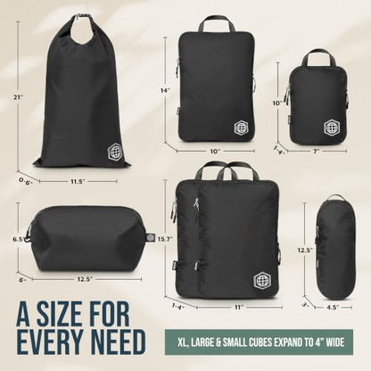 Large Compression Packing Cubes for Travel-Packing Cube Luggage Organizers 7 Piece Set for Checked Luggage-Ultralight, Expandable/Compression Bags by TRIPPED Travel Gear (Black) - color: Black