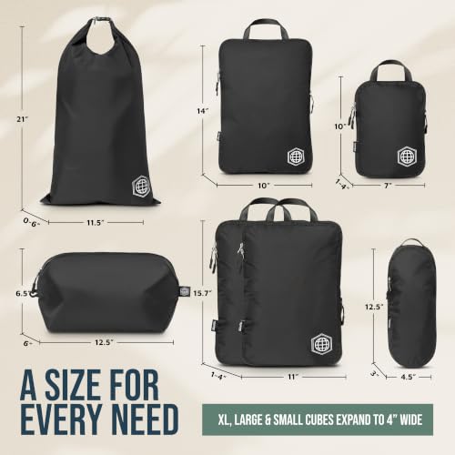 Large Compression Packing Cubes for Travel-Packing Cube Luggage Organizers 7 Piece Set for Checked Luggage-Ultralight, Expandable/Compression Bags by TRIPPED Travel Gear (Black) - color: Black