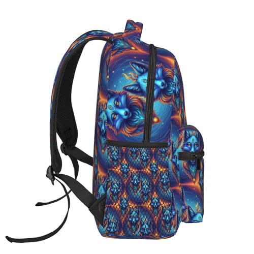 Casual Travel Backpack Mythical Creature Kitsune Fox Art for Men Women, Lightweight Water Resistant Commuter Daypack with Laptop Compartment and Side Mesh Pockets - color: Pattern (1)