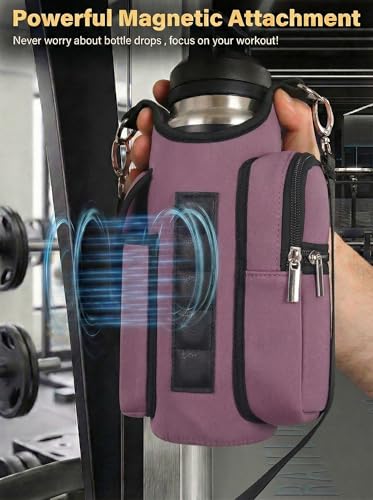 Magnetic Gym Tote,18-40oz Water Bottle Bag Holder,Neoprene Case Pouch with Phone Pocket,Men Women Workout Accessories - color: Dusty Mauve