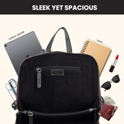 12.5 Inch Genuine Leather Backpack for Women and Men, Grey Leather Backpack with Adjustable Shoulder Strap - color: Grey