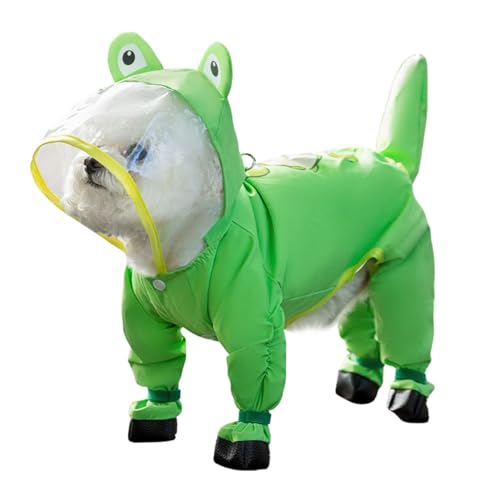Junchl Small Dog Raincoat Rainboots with D-Ring, Full Coverage Dog Rain Jacket Slicker Poncho, Waterproof Dog Rain Jacket with Reflective Strip, Rainboot, Tail Cover Frog S - color: Frog, size: S:Back 10"(3-5lb)